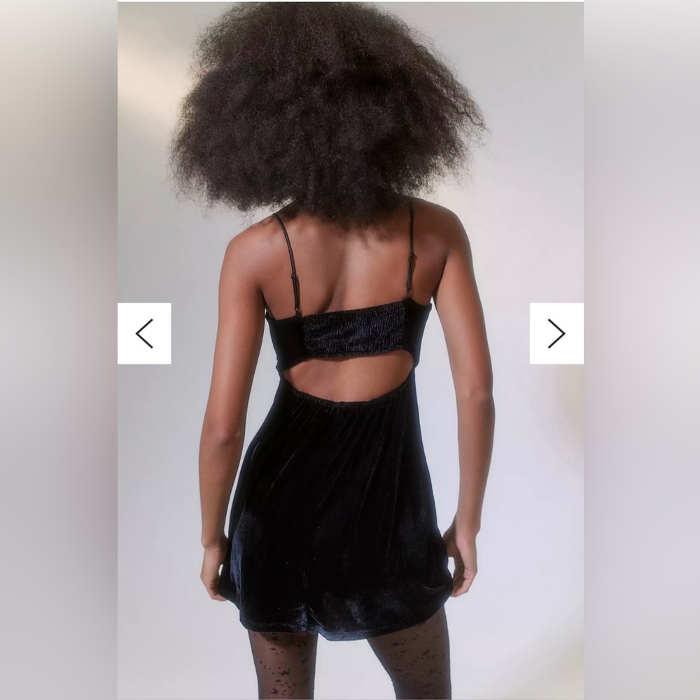 Black open back velvet mini dress